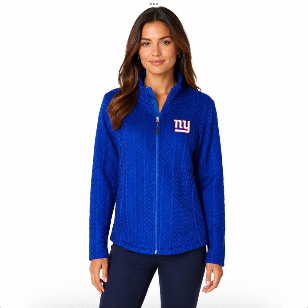 New York Giants Women Coat Size XXL Zip Front Blue Knit Jacket Stitched Logo